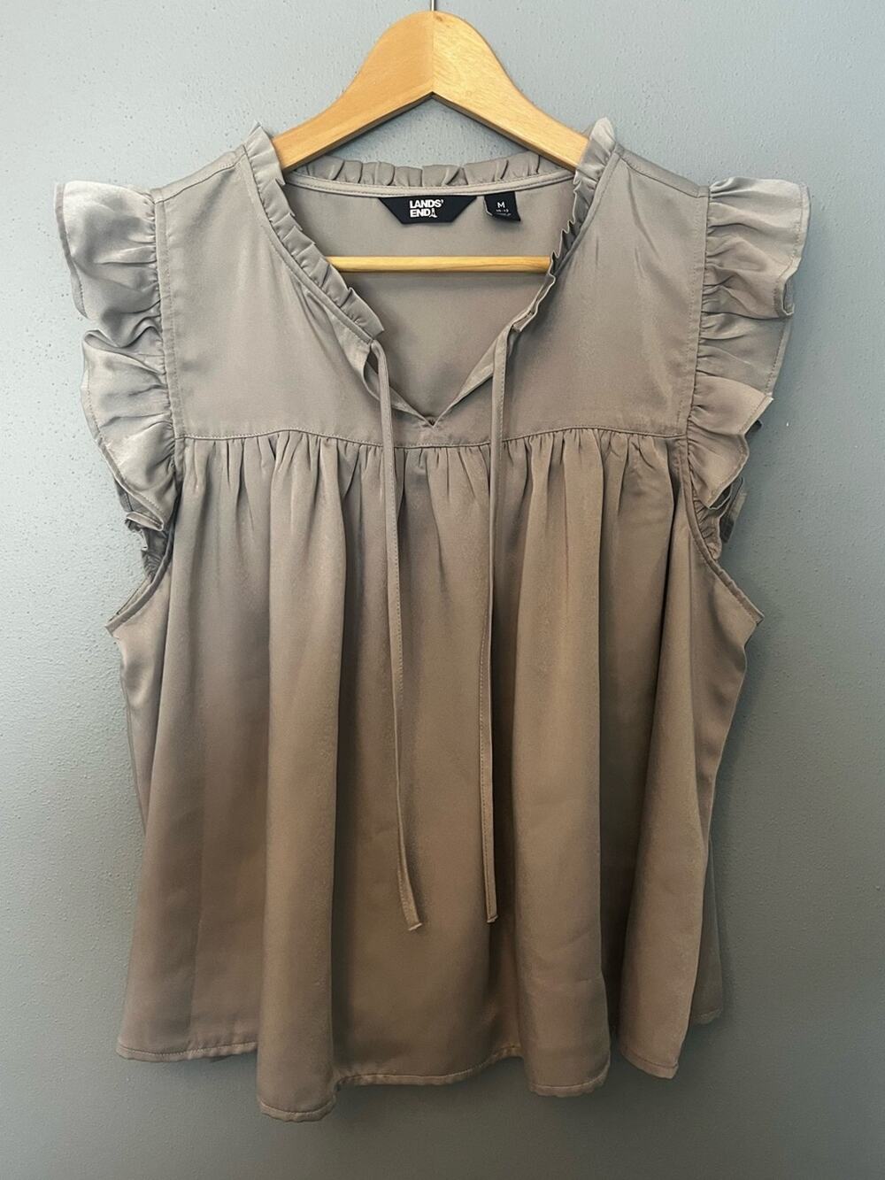Lands' End Ruffle Sleeve Tie-Neck Blouse
